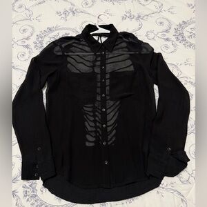 Sheer Black Button-Down Blouse – Elegant & Chic